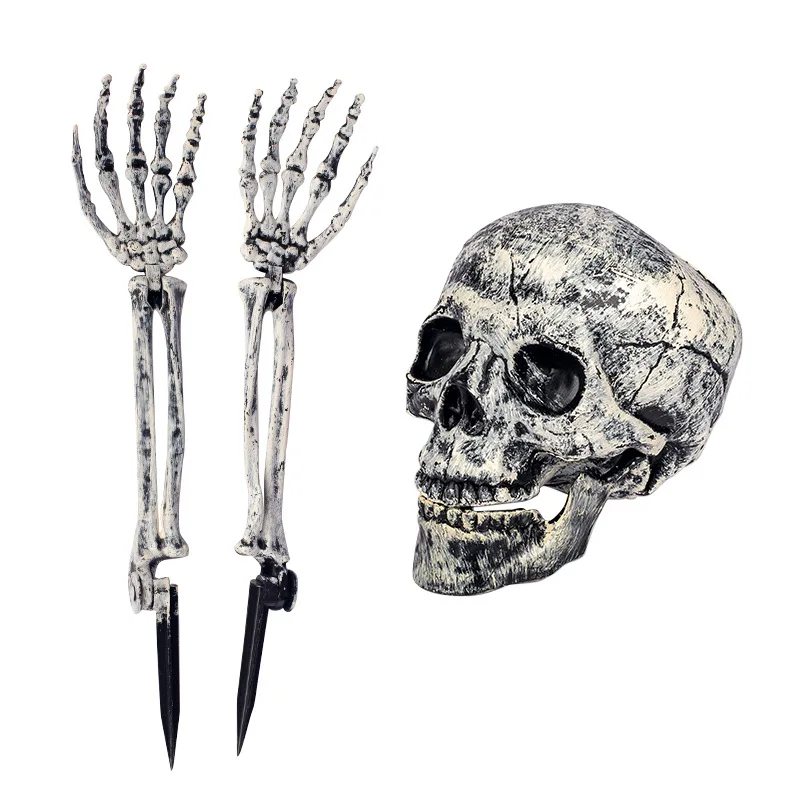 Halloween Outdoor-Skelett-Bodenspieße, Realistische Totenkopf- und Skelettarm-Handen Rasenspieße, Grabschreckliche Gartendekoration