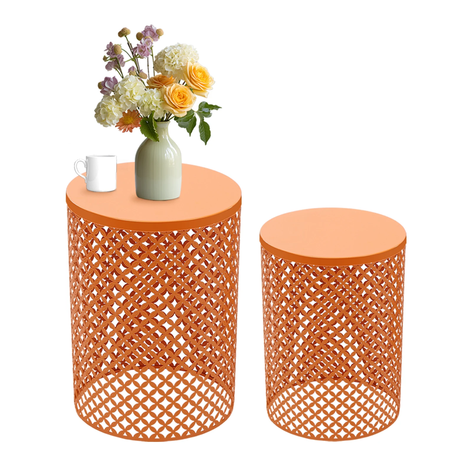 

Stylish Orange Adirondack Side Table Set of 3, Iron Outdoor Tables with Openwork Design, Smooth Edges, and Strong Load-Bearing