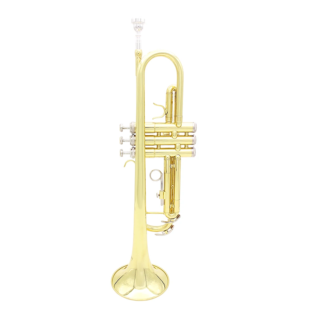 Bb Tune Trumpet Gold Plated Surface Musical Instrument Trumpet with Trumpet Case Cleaning Brush Protective Sleeve Accessories