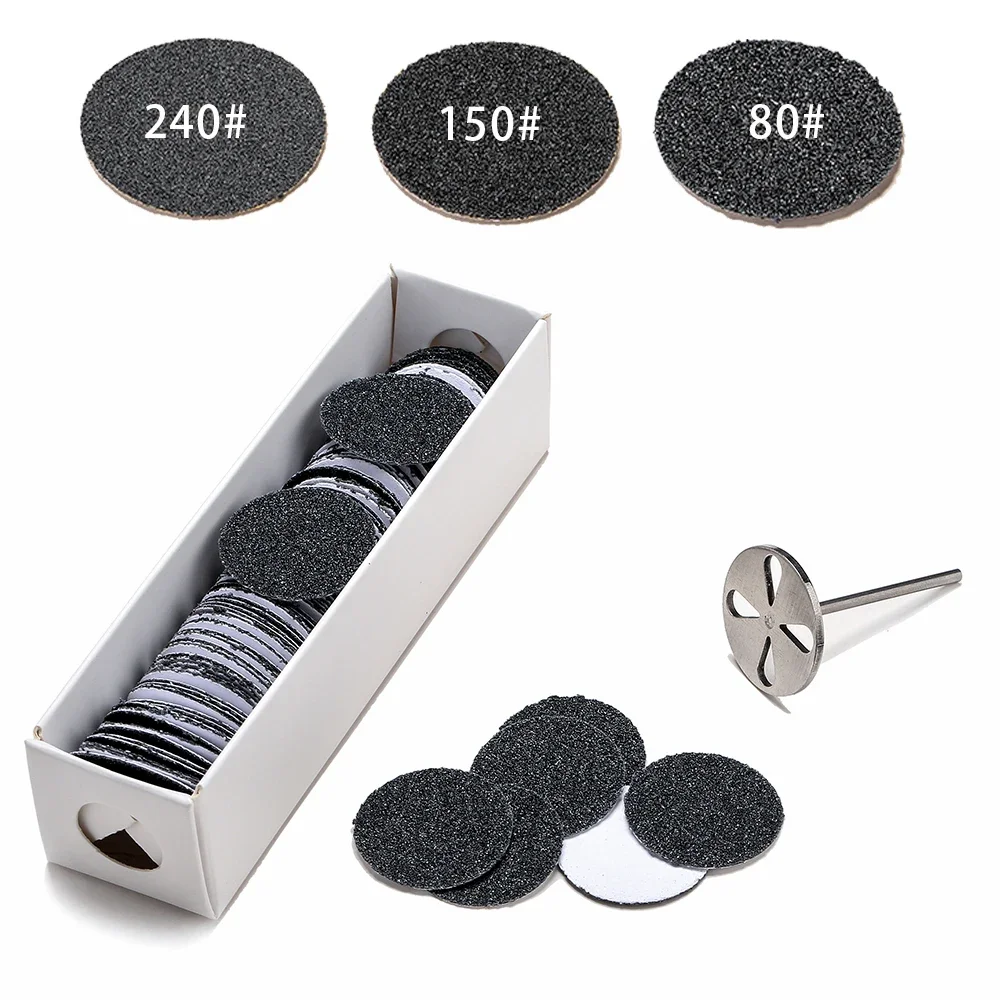 100pcs Replaceable Sanding Paper With Disk 25mm  Cuticle Callus Remove Tool Pedicure Sandpaper Nail Drill Bit  Accessories