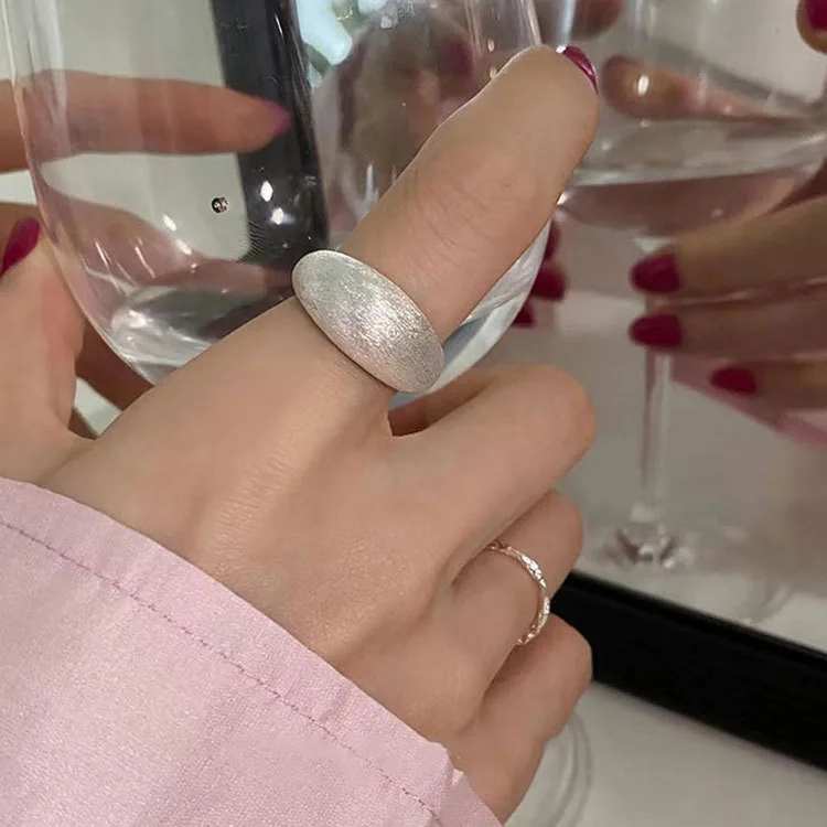 REETI 925 Sterling Silver Minimalist Matte Brushed Sterling Silver Ring For Women Jewelry Adjustable Open Ring
