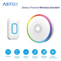 Astox Wireless Doorbell Waterproof Door Chime Kit Welcome Chime Home Door Bell Intelligent 32 Songs Melodies Sound And LED