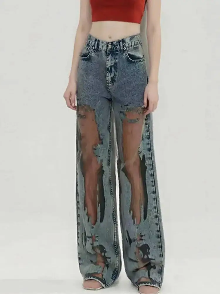 Trendy Style Hollowed Out Perforated Gradient Button High Waisted Flared Jeans For Women Spring 2026 New 05E0AZX8