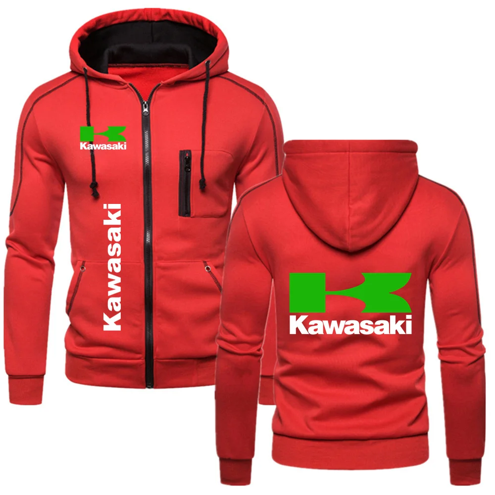 2024 Men\'s Zipper Hoodie Motorcycle Jacket Kawasaki Clothing Tops Ninja Logo Motorcycle Clothing Outdoor Sportswear Tops