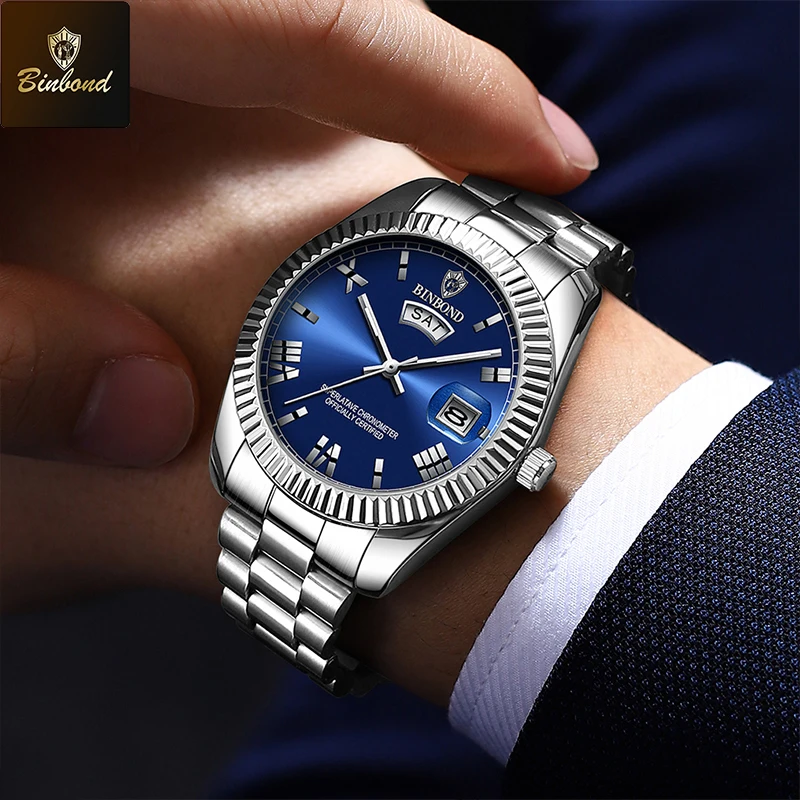 Брендовые кварцевые мужские часы BINBOND, деловые спортивные светящиеся календари, креативные водонепроницаемые часы, классические персонализированные мужские наручные часы