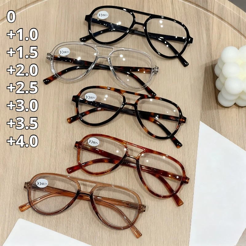 

New Vintage Double-Bridge Anti-Blue Light Presbyopia Glasses Unisex Stylish Frog-Frame Reading Eyewear Diopter 0 To +4.0