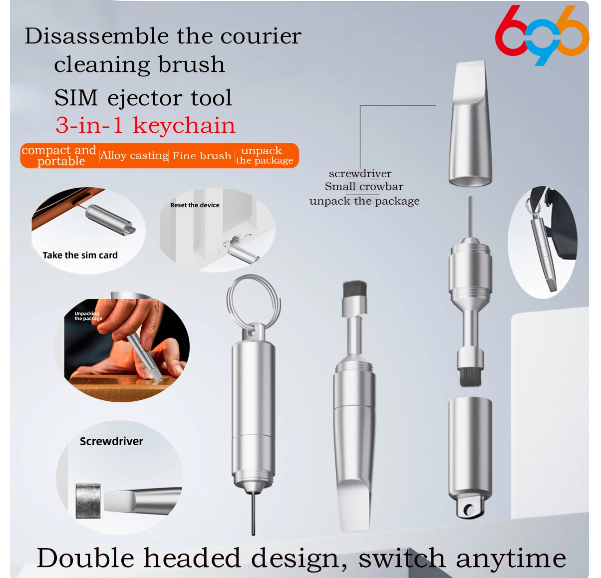 New Mini Portable 3 In1 Keychain Disassembling Express Delivery For Mobile Phone Card Retrieval Needle With Brush Cleaning Brush