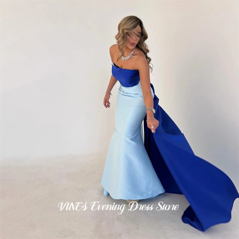 

VINES Blue Prom Dresses Sleeveless Mermaid Celebrity Dress Floor Length Women's Evening Dresses Satin Formal Gown Customized