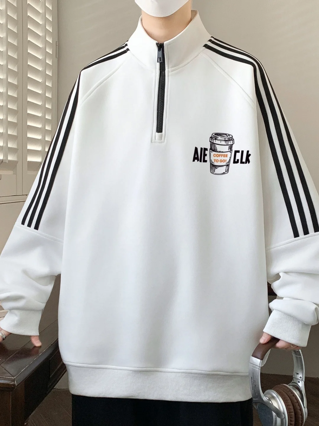 

Spring New Loose Fit Zip-Up Hoodie Men's Teenage Striped Pullover Casual Sle Cotton Polyester Blend Anti-Wrinkle Wear Resis...