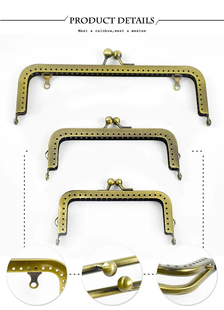 2/5Pcs 8.5-18.5cm Metal Handles for Handbag Square Brass Purse Frame Kiss Clasp DIY Sewing Brackets Wallet Handle Accessories