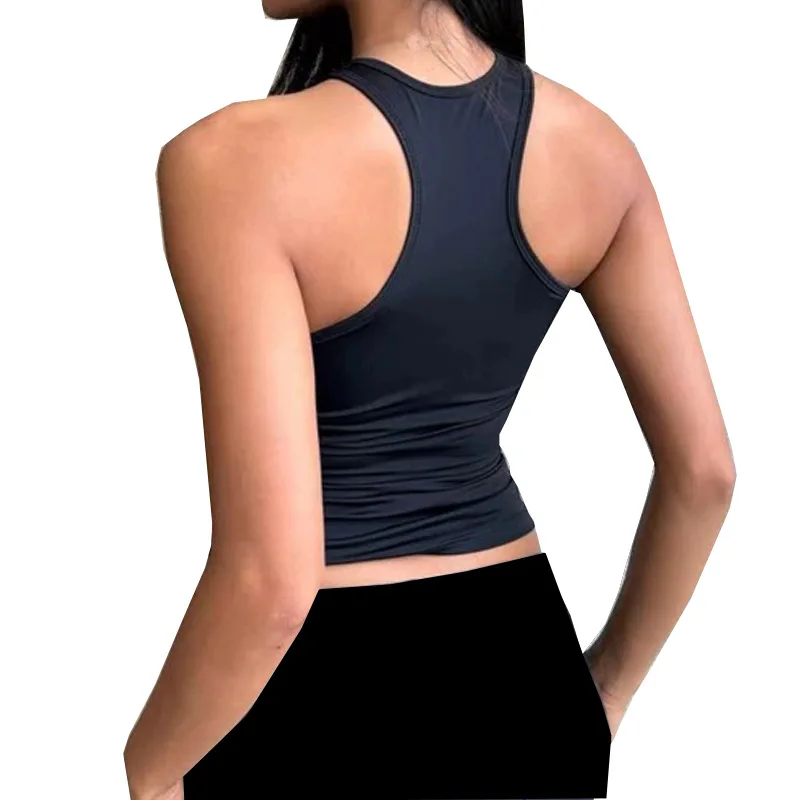 Chaleco deportivo de Fitness para mujer, Top acolchado en el pecho, alta elasticidad, cremallera de secado rápido, en forma de I, Yoga, correr, entrenamiento, ropa de gimnasio