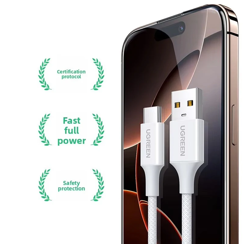 UGREEN USB Cable 3A 27W USB C Cable Nylon Supercharge USB Type C Fast Charging Cable for Mate 50 Pro