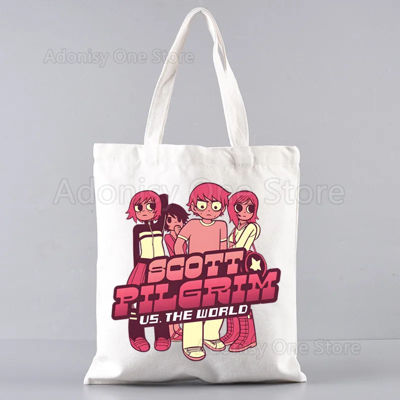 

Сумка для покупок Scott Pilgrim, сумка-шоппер, холщовая сумка-тоут, многоразовая сумка в стиле Харадзюку, большая вместительная повседневная сумка через плечо, сумка-тоут