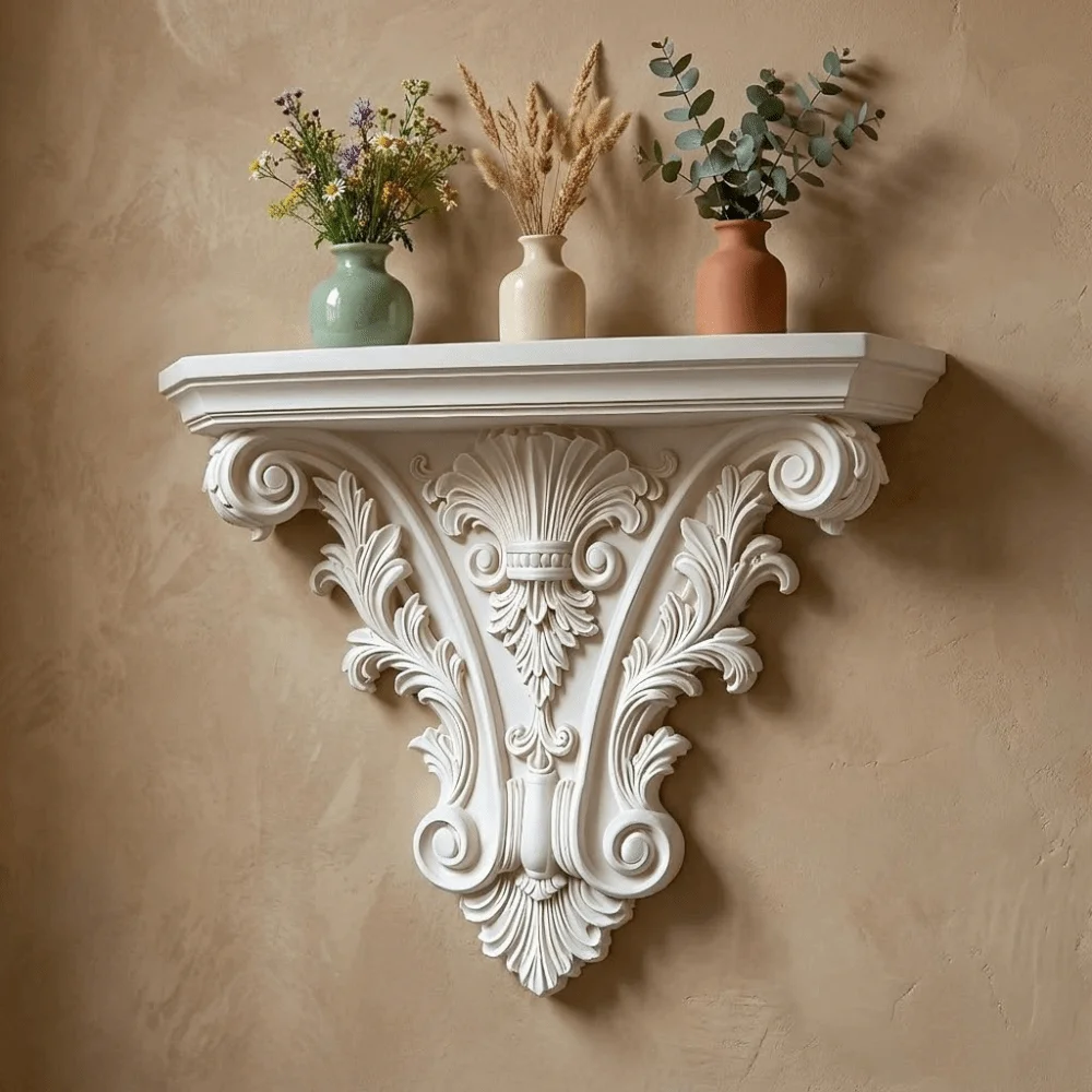 Creative 3D Printing Floating Shelf Carving Retro Wall Mounted Shelves Decorative Unique Wall Storage Rack Living Room