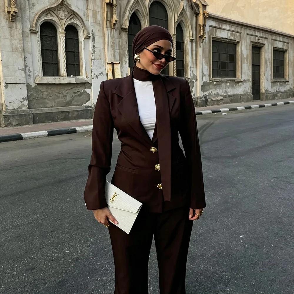 Women Formal Wear Tailor - Brown Single Breasted Women Suit 2
