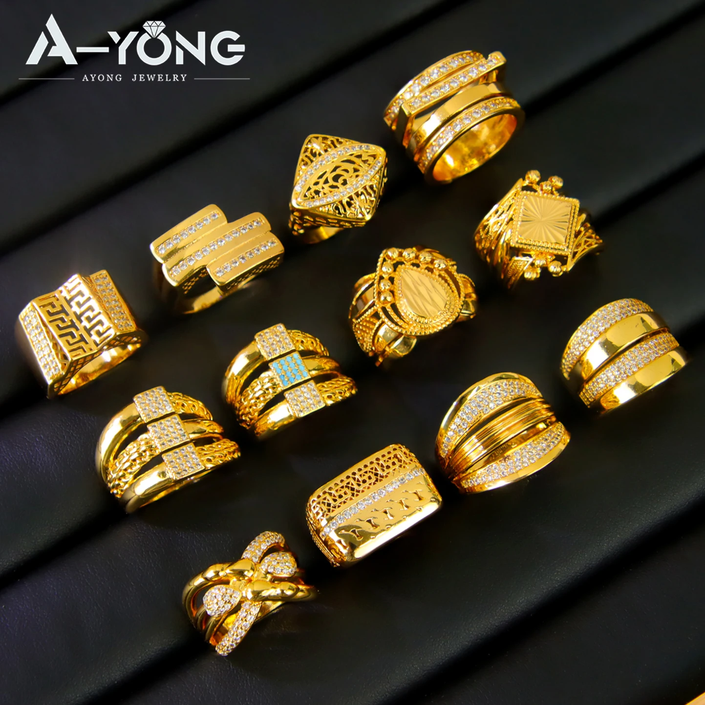 

Luxury Dubai Gold Color Big Ring 21k Gold Plated Italian Zircon Geometric Rings Arabic Women Wedding Party Ramadan Jewelry