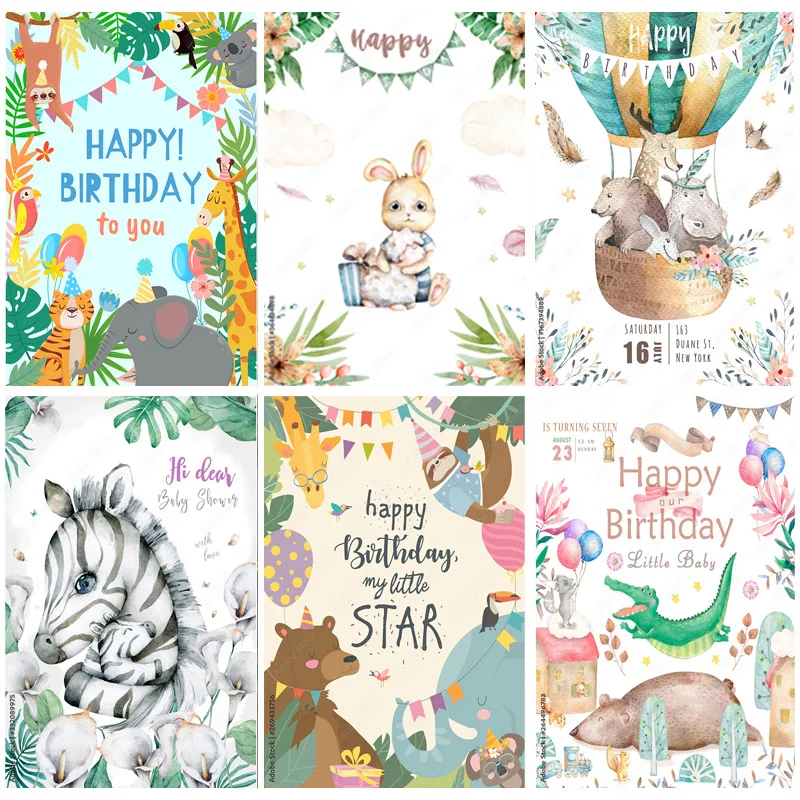 

Children Birthday Cartoon Photography Backdrops Animal Forest Baby Newborn Portrait Party Background Studio Props 2293 ERSR-04