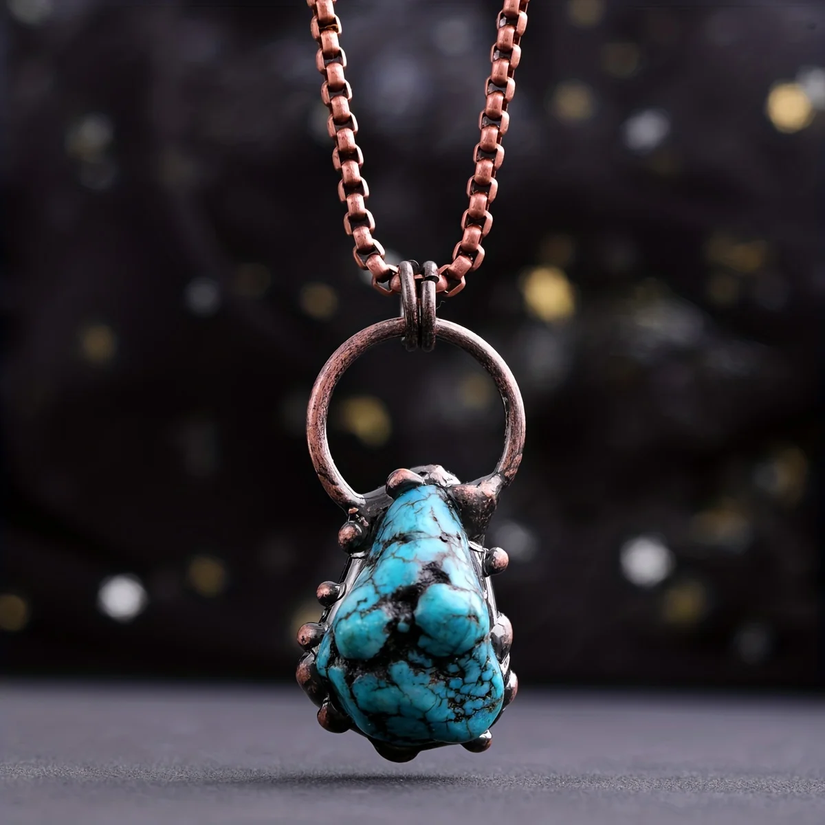 YEEVAA 1PC Irregular Turquoise Natural Stone Necklace Punk Style Pendant, Spirit Necklace Gift (With Original Chain)