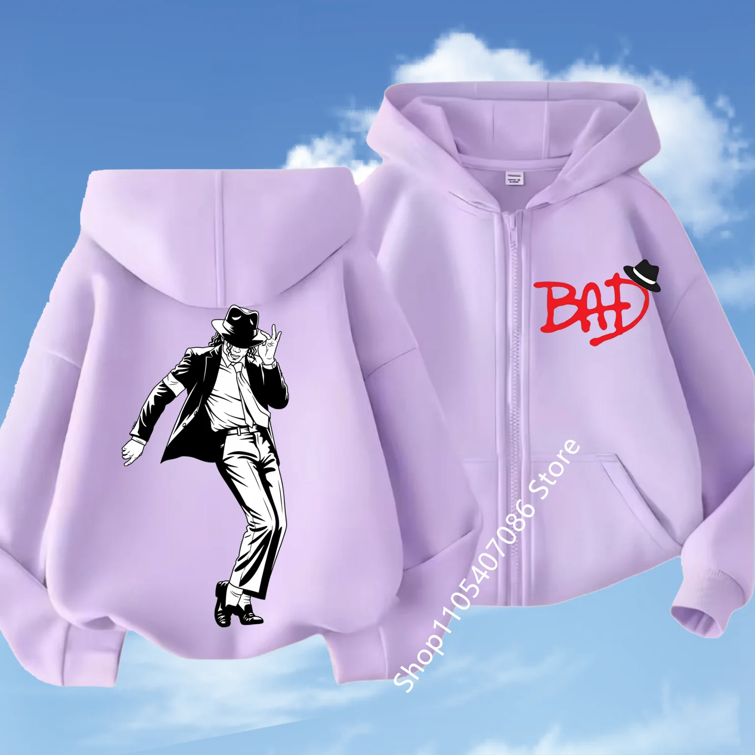 Michael Jackson Thin Long Sleeve Zipper Jacket Boys Hooded Clothes Autumn Spring Singer MJ Zip Up Streetwear with Pocket Tops