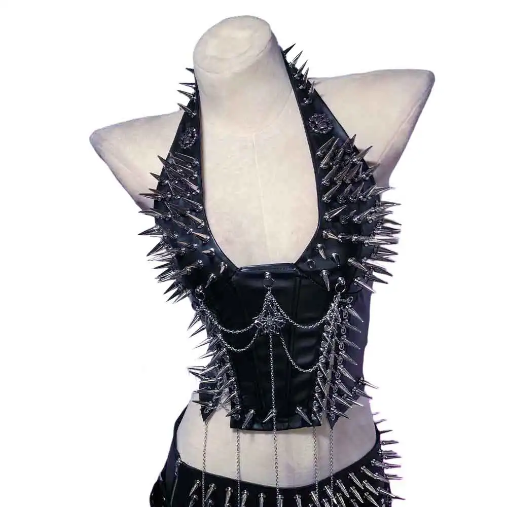 

Готические топы Y2K: футболка в стиле бохо-эмо с шипами, клубная одежда с шипами, панк-рок одежда, гранж-фестивальный бюстгальтер, женская готическая майка