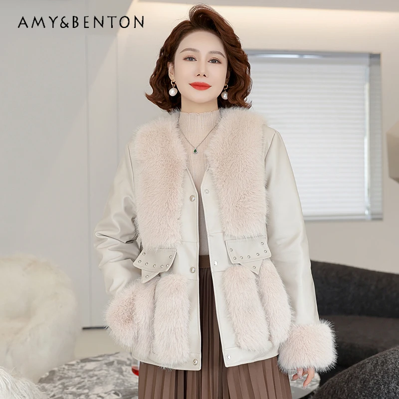 2025 Autumn Winter New Women's Beige Gray Coffee Color Mink Velvet Thickened Cotton Lace-up Waist-cinching Fur Coat