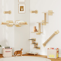 YITAHOME 7-Piece Wood Cat Climbing Wall - 3 Scratching Posts, 2 Platforms & 2 Stairs for Play/Sleep/Lounge