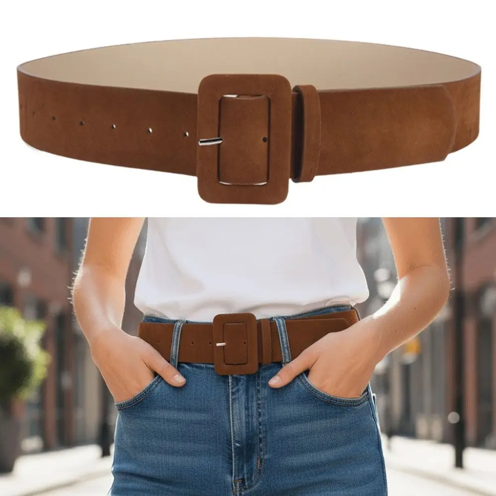 

Замшевый кожаный пояс в стиле ретро, однотонный пояс с пряжкой, деловой пояс, роскошный дизайн, брючные ремни
