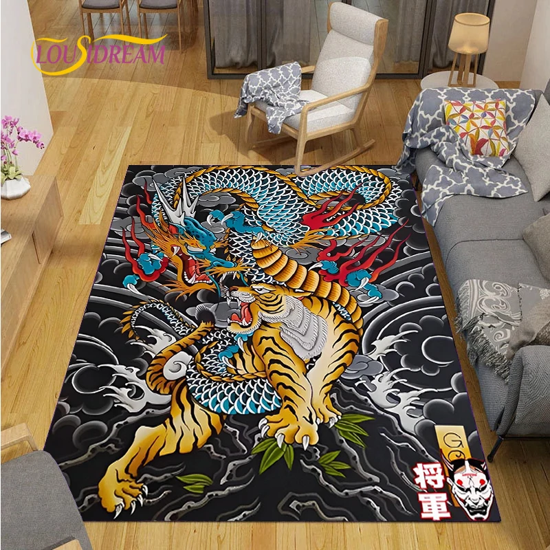 Alfombra Dragon and Tiger Fight Carpet Living Room Sofa Coffee Table Door Bedroom Rug Kitchen Kid Anti-slip floor Mat Home Decor