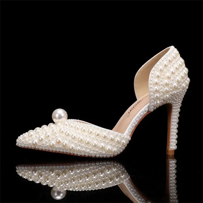 

New 2025 hot sale Pearl embellished fish mouth high heels Thin Bridal Elegant Ladies Sandals Very good high heel shoes