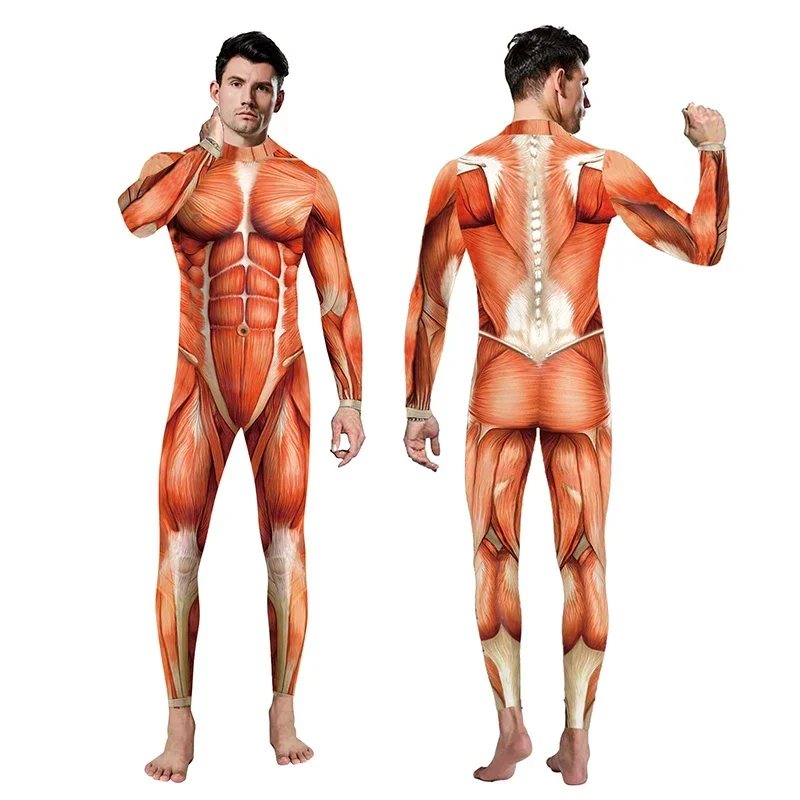 Halloween Party Muskel Gedruckt Spandex Elastische Zentai Skelett Body Overall Cosplay Kostüm Catsuit