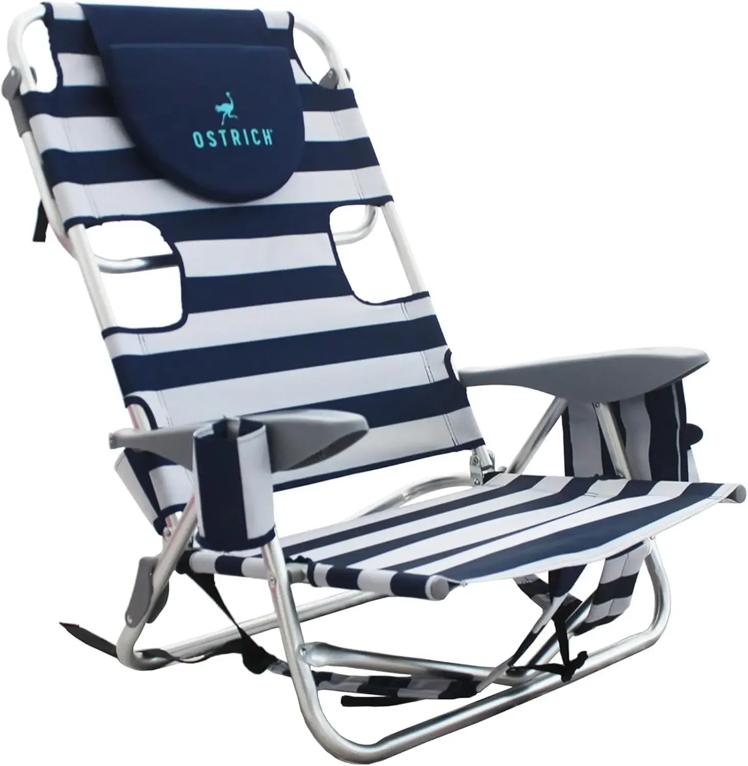 

Deluxe On-Your-Back Backpack Reclining Beach Pool Camping Chair, Striped