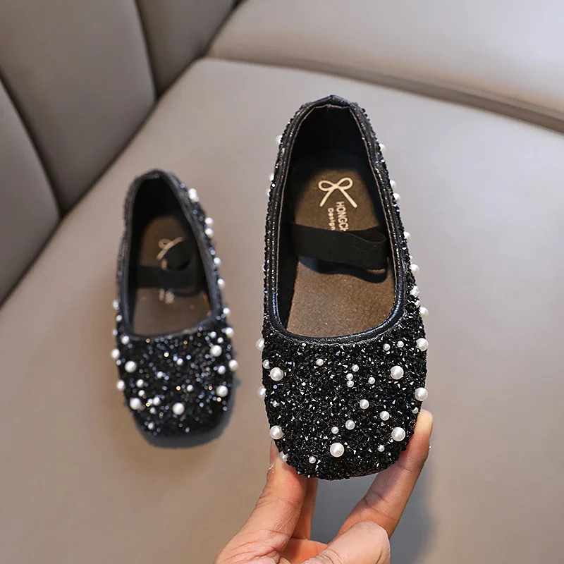 Children\'s Leather Shoes Spring Autumn New Shiny Rhinestone Girls\' Princess Shoes Fashion Flat Kids Single Shoes J140