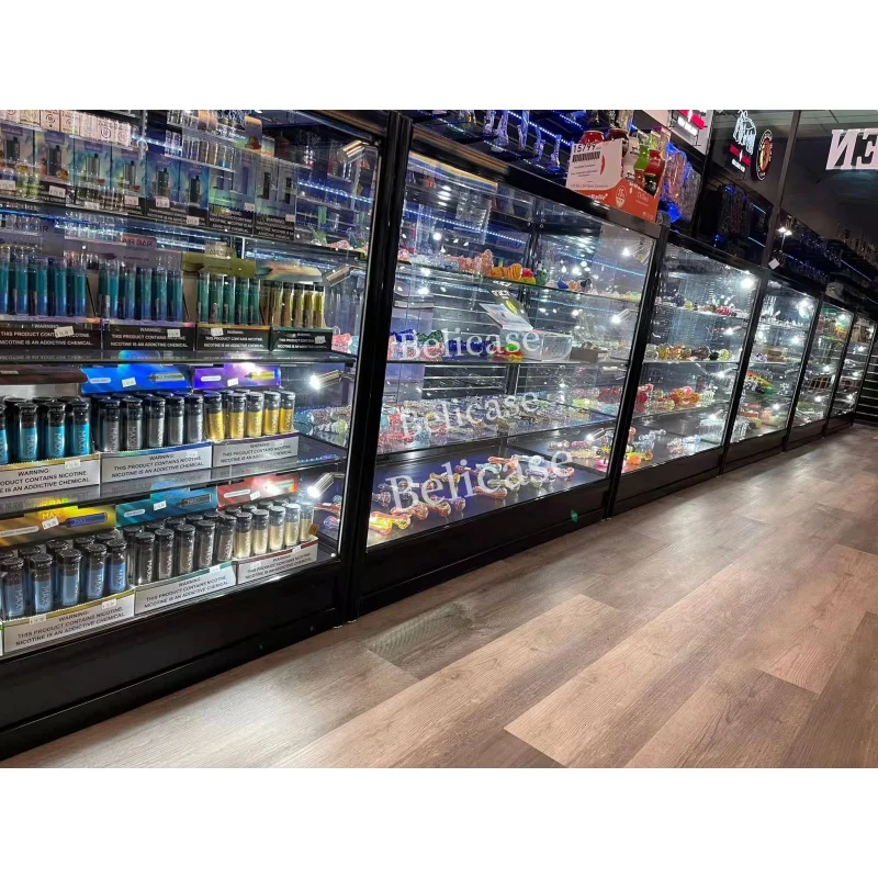 Custom. Retail Smoke Store Full Display Adjustable Shelves Display Counter High Quality Display Glass Showcase