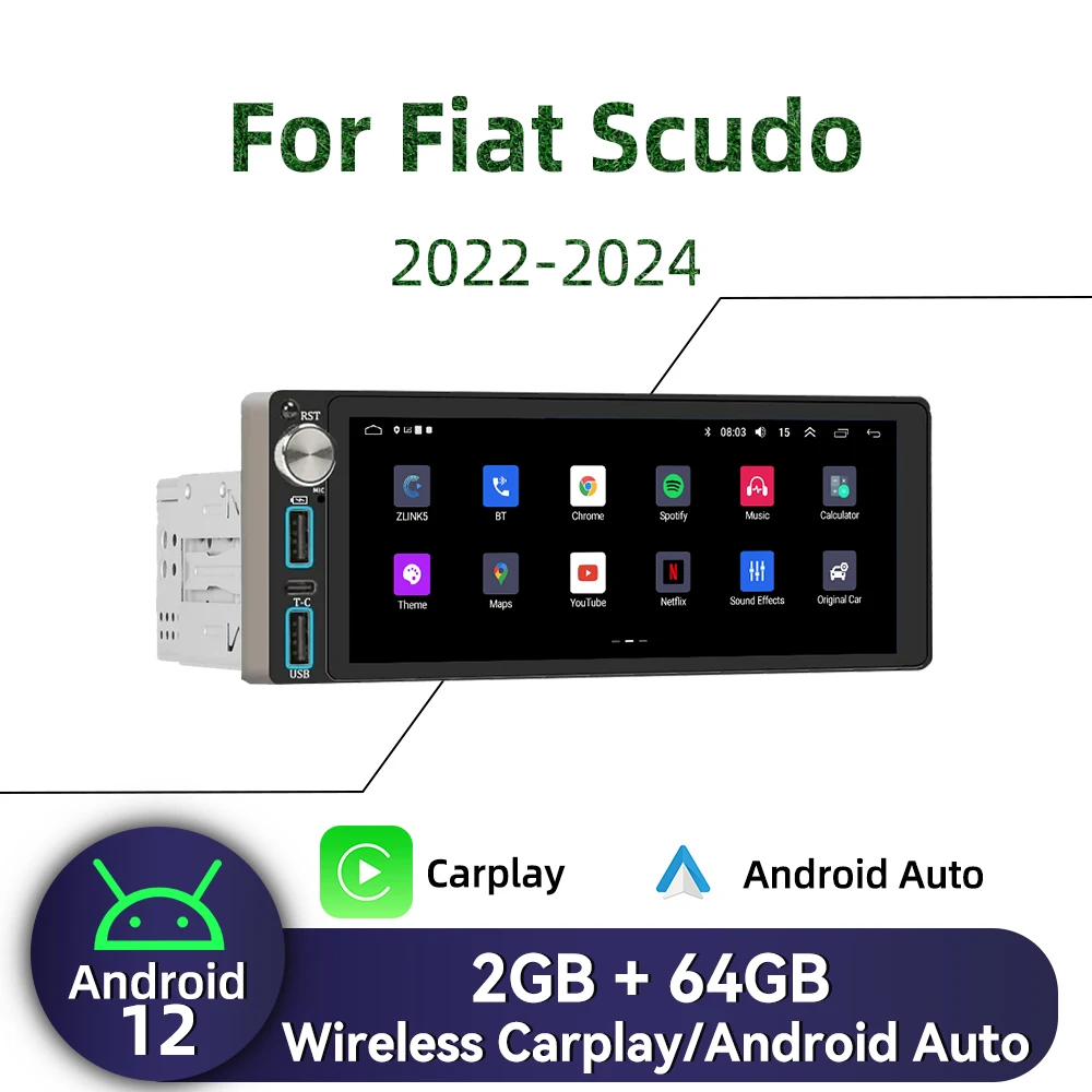 

Carplay 6.86 Inch Screen Multimedia 1 Din Android Car Radio for Fiat Scudo 2022-2024 Head Unit Autoradio Stereo GPS Navigation