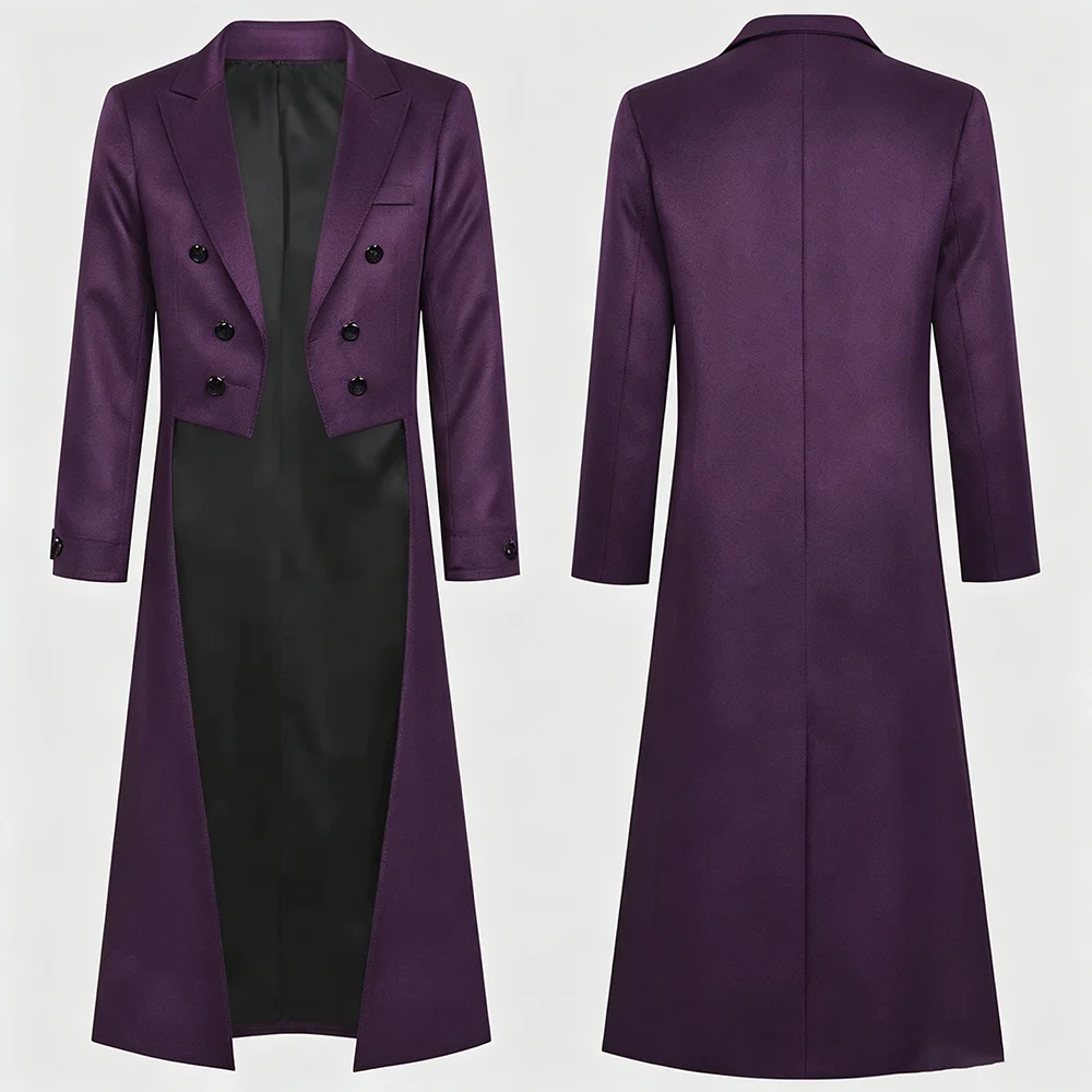 Elegant Men Purple Double Breasted Long Tail Coat Stage Show Magician Theater Performance Costume Formal Modern 1 Piece Jacket