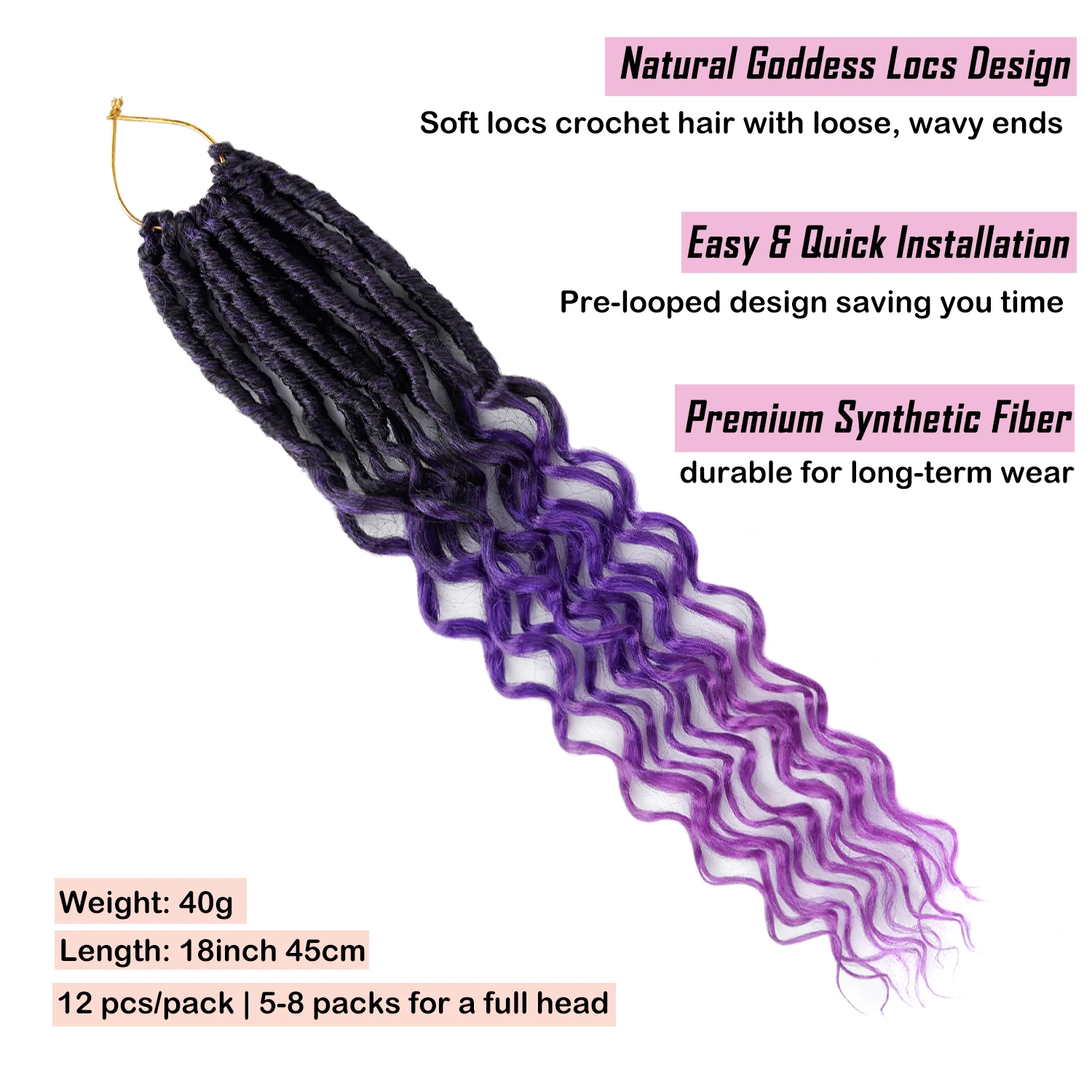 Jeedou 18 Inch Soft Locs Crochet Hair Curly Goddess Locs Braiding Hair Extensions Synthetic Bohemian Style Black Red for Women 2