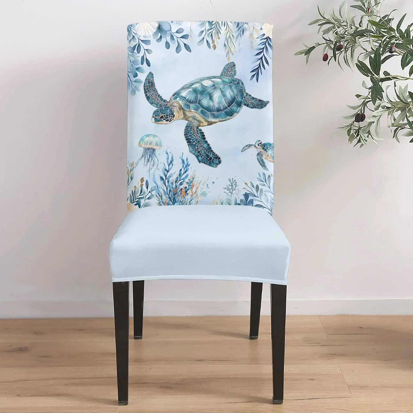 

Summer Turtle Marine Life 4/6/8PCS Spandex Elastic Chair Case For Wedding Hotel Banquet Dining Room