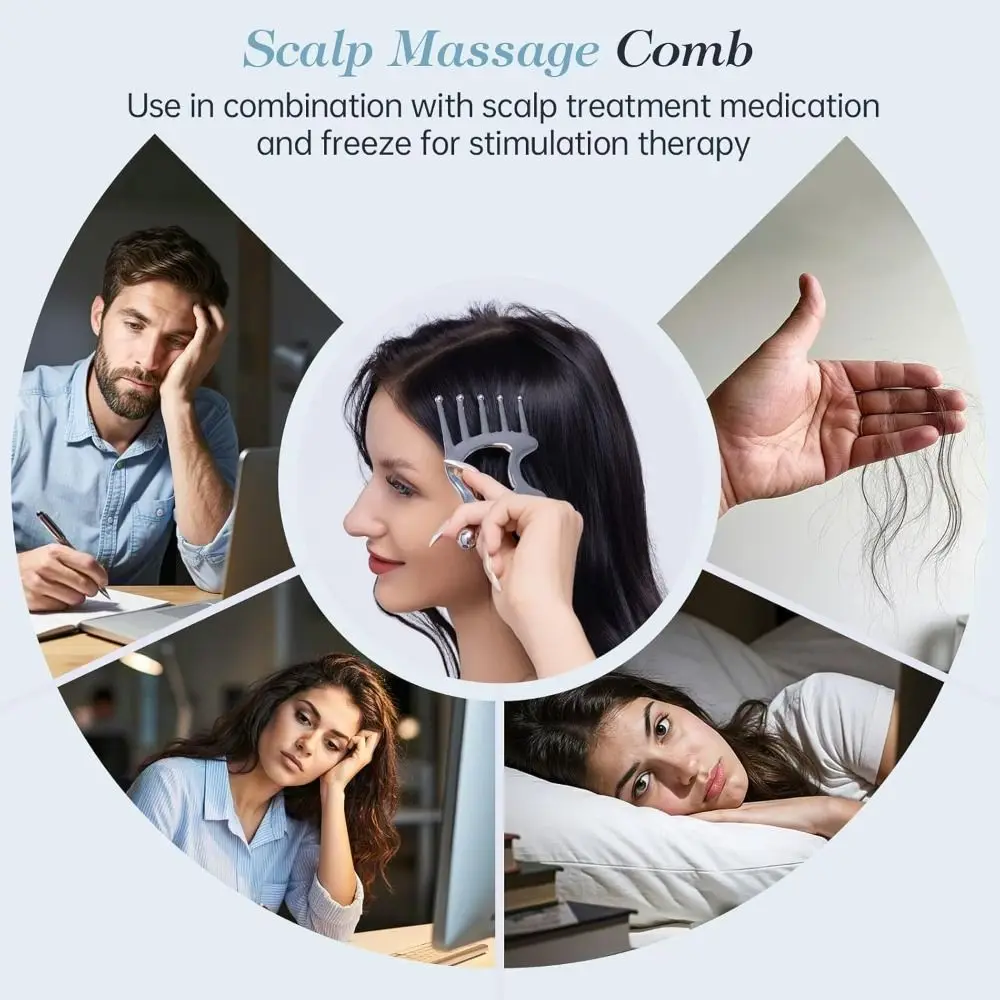 

Creative Gift with Handle Scalp Massage Comb Stainless Steel Protable Gua Sha Facial Tool 5 In 1 Head Massager Scalp