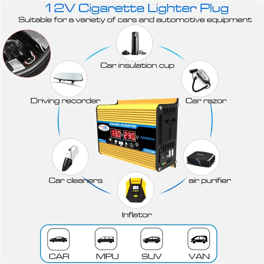 12V to 110V/220V Solar Panel System 12V Solar Panel Battery Charge Controller 4000W Solar Inverter Kit Complete Power Generation