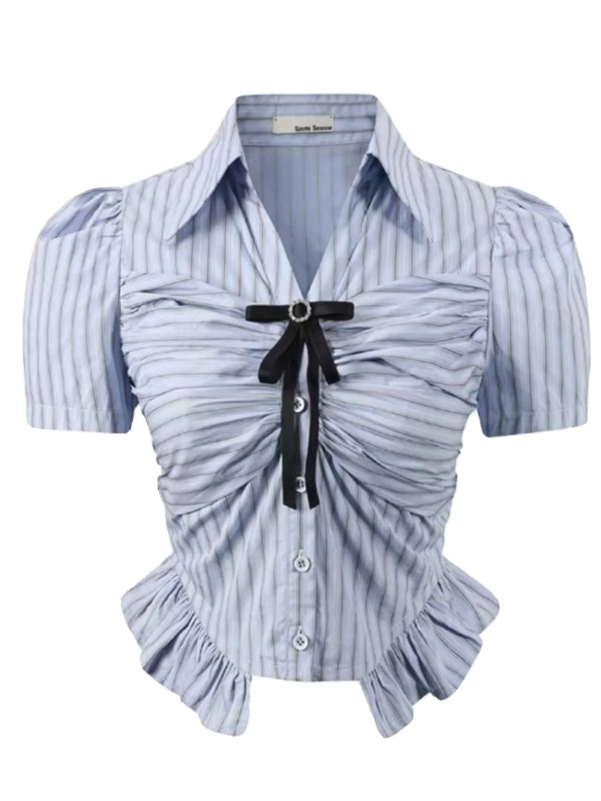 طقم تنورة صيفية مخططة باللون الأزرق من American College Sle، تنورة قصيرة بطيات حلوة وحارة، طقم مكون من قطعتين