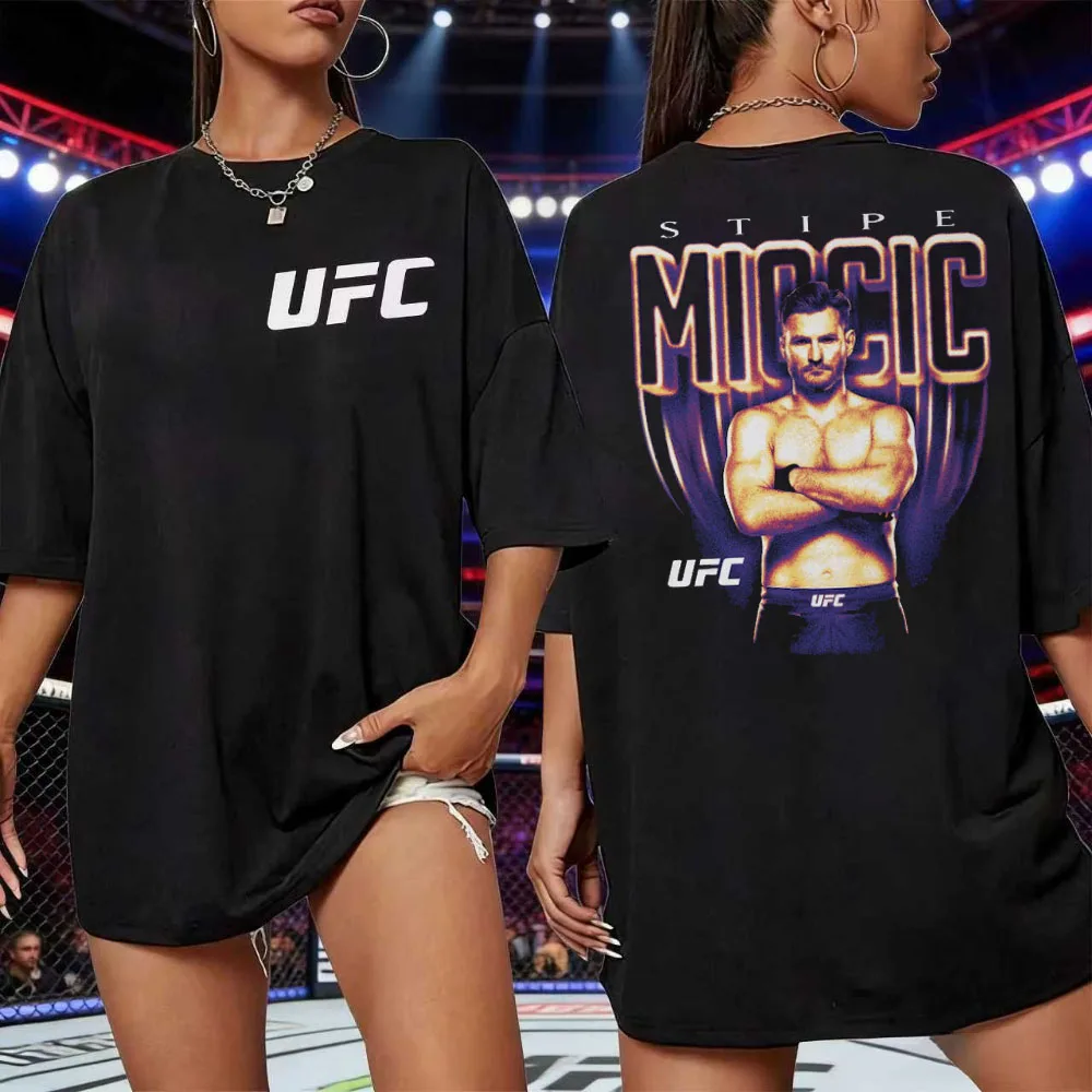 

2026 Summer UFC Stipe Miocic Fighting Graphic T-shirt Women Sports Cotton Short Sleeve Loose Leisure Fitness Shirt Unisex