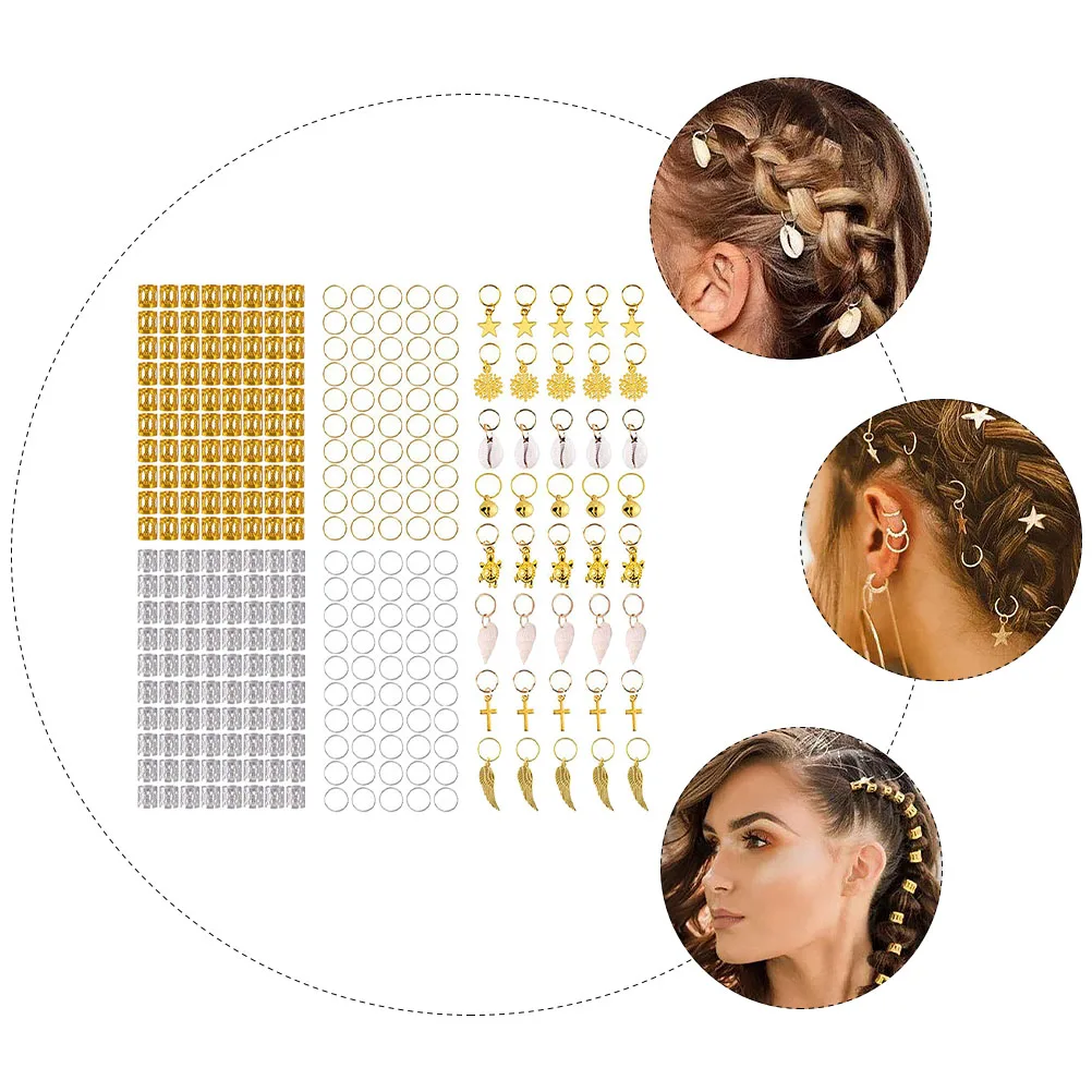 

Набор колец для плетения волос, дреды, бусины, ювелирные изделия, наращивание волос своими руками, декоративные пряжки, зажимы, манжеты для друзей семьи