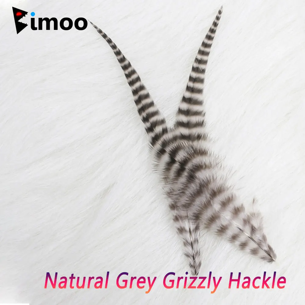 Bimoo 10pcs/Pack Natural Grey Grizzly Saddle Hackle Feathers Fly Tying Material Streamer Woolly Bugger Saltwater Fishing Lures