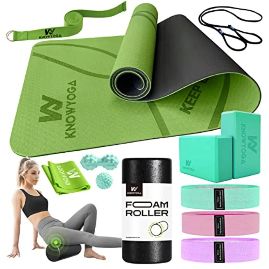 

Yoga Starter Kit 12 in 1 - Yoga Set Include Yoga Mat Foam Roller 4 Resistance Bands Yoga Blocks 2 Pack with Strap 2 Peanut Mass
