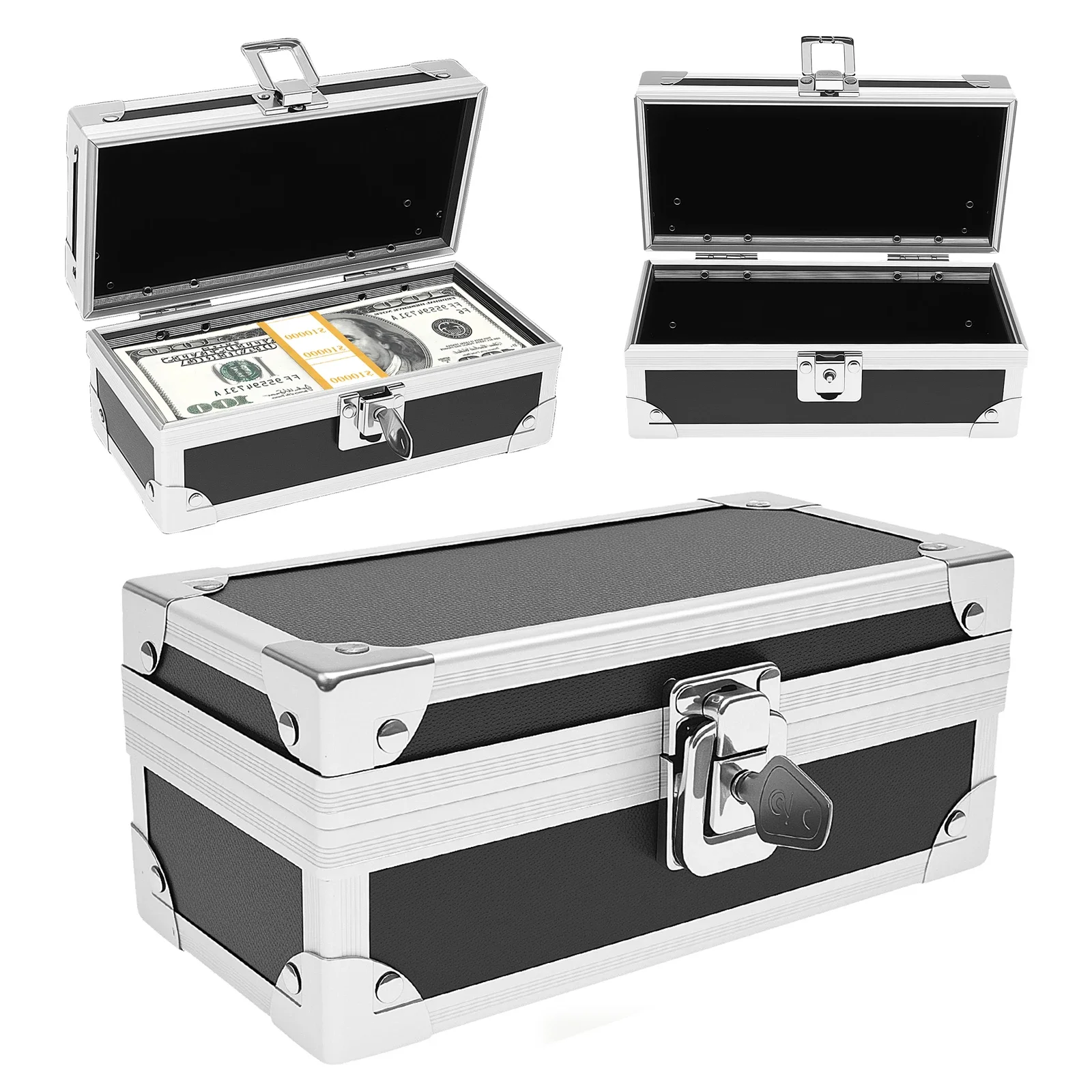 Lockable Cash Box with Key Aluminium Alloy Money Coins Bank Cards Jewelry Storage Box Portable Hidd Mini Safe Locker