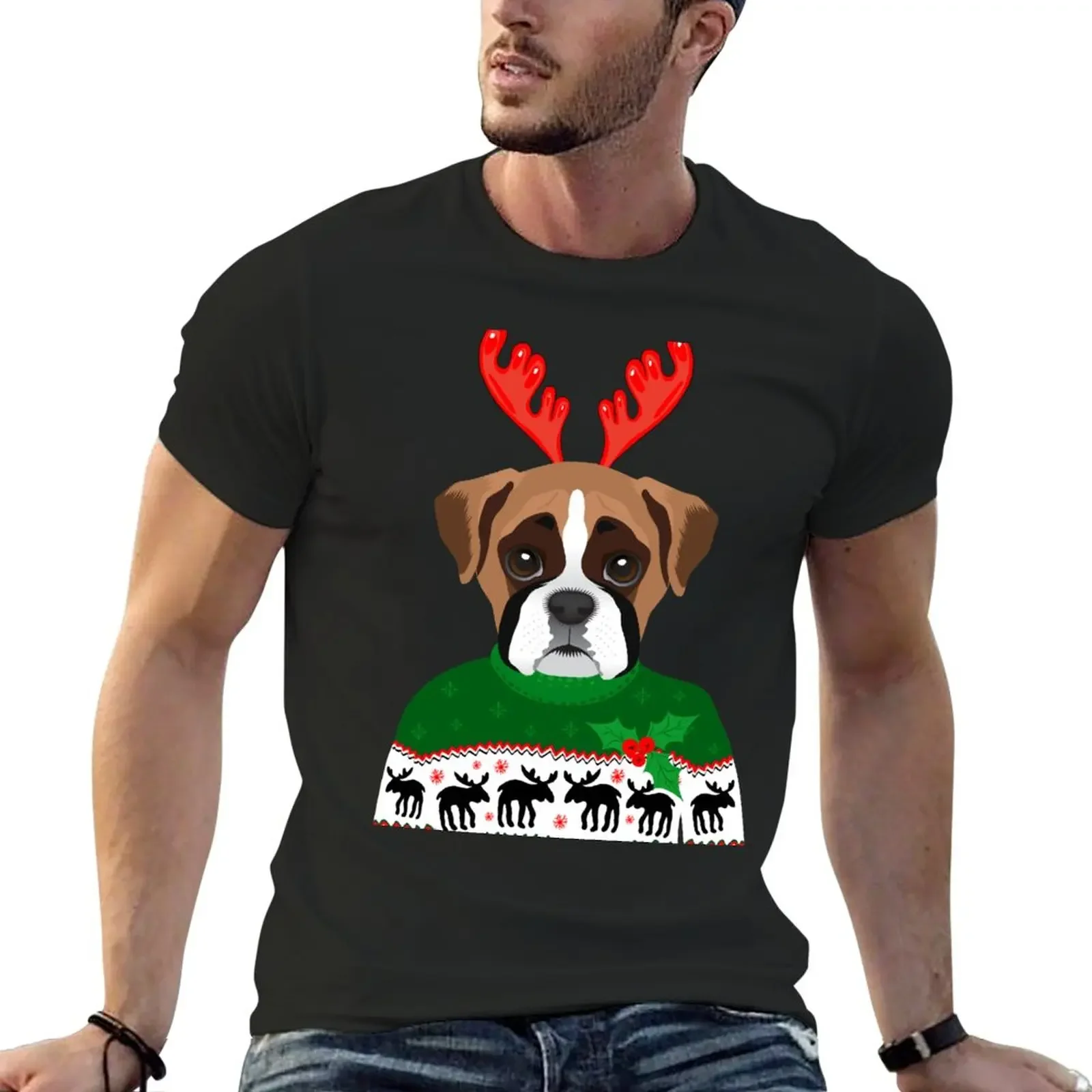 Boxer Holiday Xmas Gift Dog Lover T-Shirt cute clothes oversized mens t shirt graphic