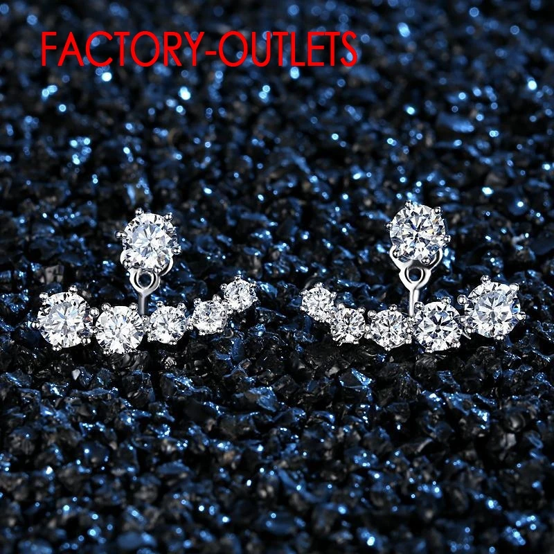 New Fashion Real 925 Sterling Silver Shiny Cubic Zirconia Crystal Beads Neckband Stud Earrings for Women Wedding Bijoux Brinco