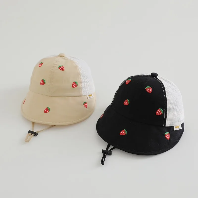 Baby Kids Summer Sun Hat 48-50cm 1-3 Years Breathable Mesh Fishing Hat Sweet Bucket Hat for Boys Girls UV Protection Cap Hats view 4