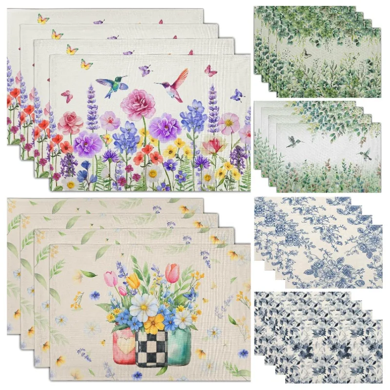 Blumendruck Leinen Tischsets Küche Geschirr Isolierung Anti-Rutsch-Matte Desktop-Schutz zum Schutz der Arbeitsplatten in der Küche und im Wohnzimmer