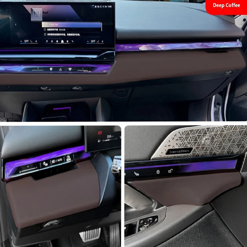For BMW 5 Series i5G60 2024-2025 Dark coffee leather Center Control Around Trim Molding Stickers Interior Decoration Accessories